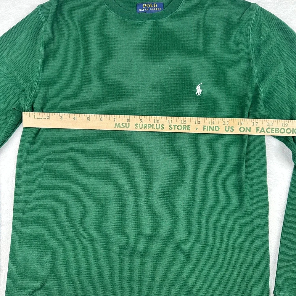 Polo Ralph Lauren Mens Size Large Green Waffle Knit Thermal Long Sleeve Shirt